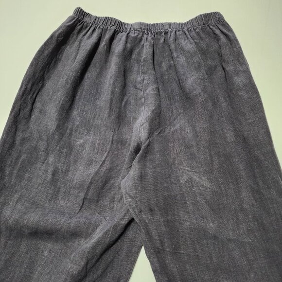 Fenini Purple 100% Linen Elastic Waist Mesh Hem Tie Crop Pants - Picture 4 of 7